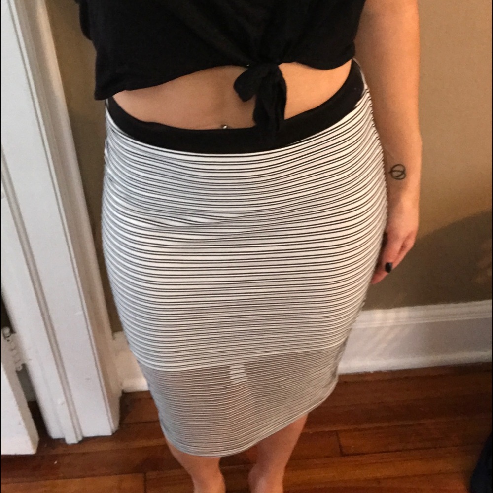 Black and White Knee Length Skirt