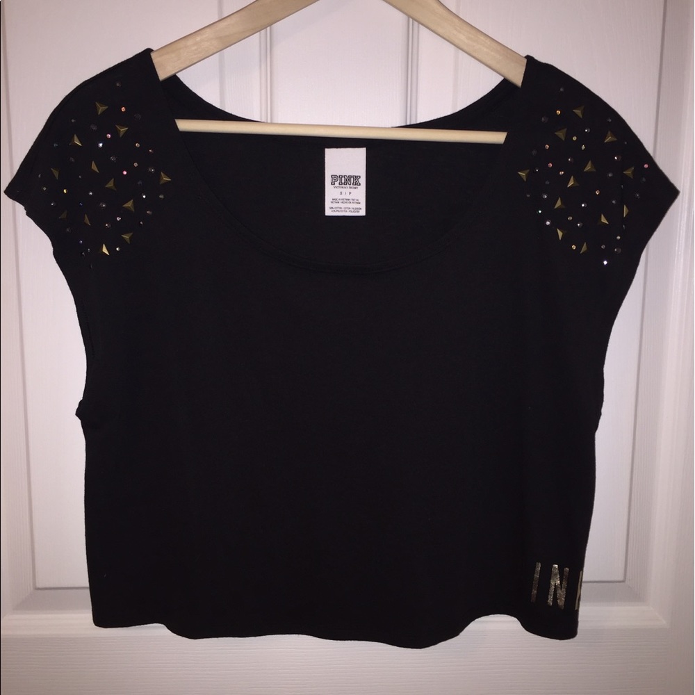 VS PINK silver gold Metallic Studded Crop Top