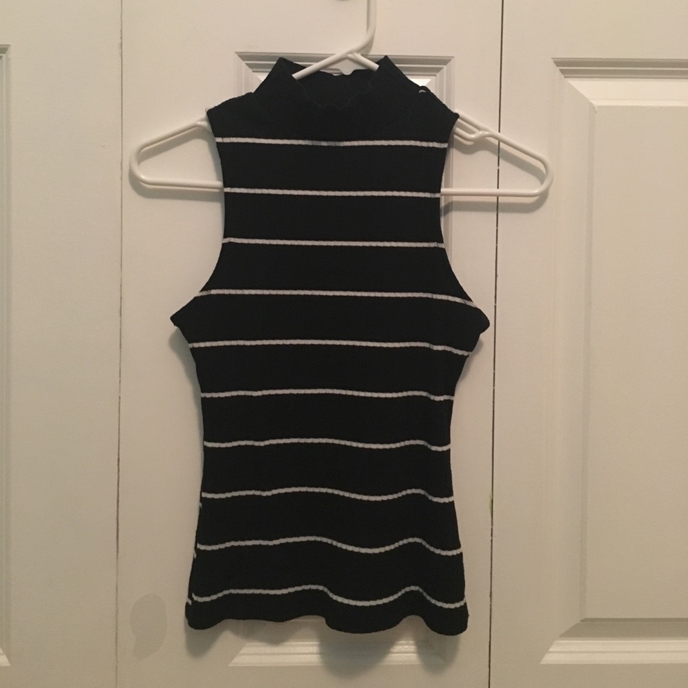 Black and white mock neck tank