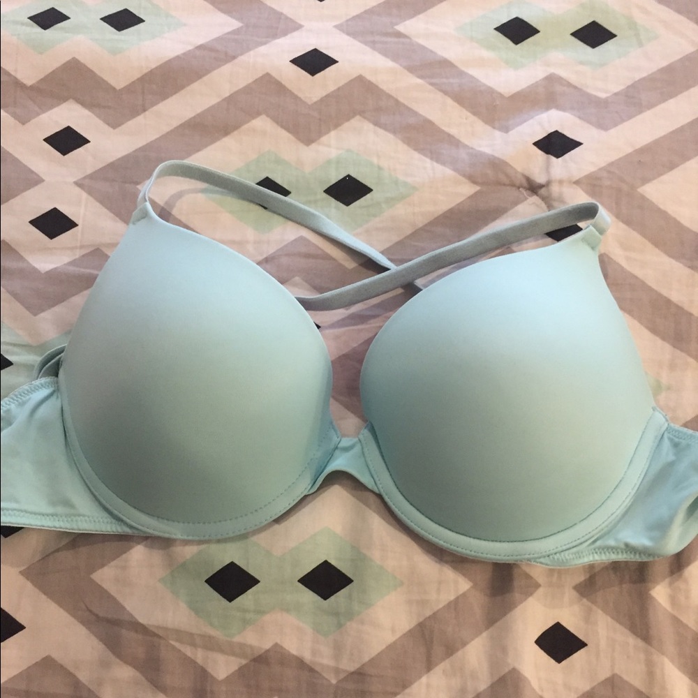 Light blue Victoria's Secret PINK bra.