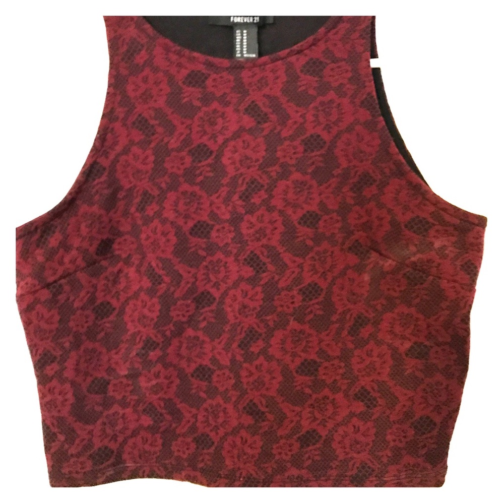 Red & Black Lace Crop Top