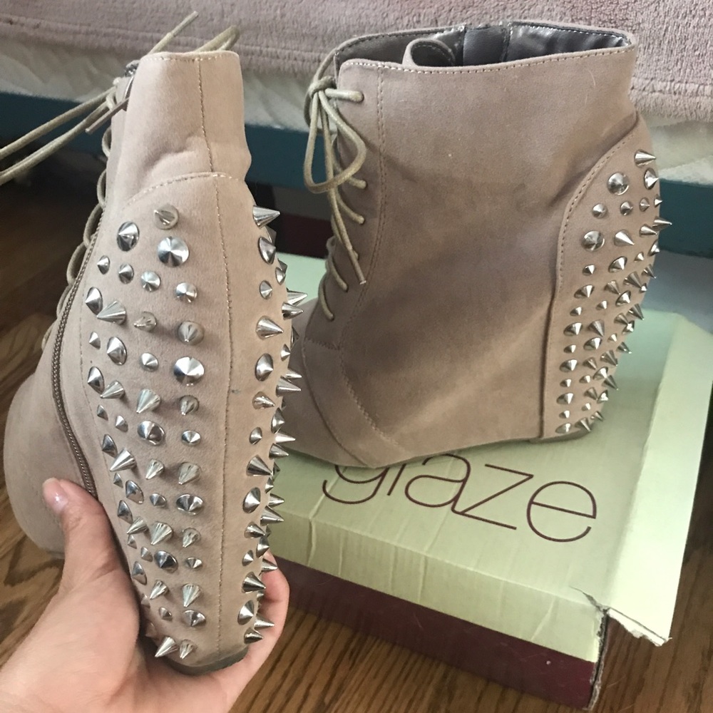 Studded Taupe Heeled Boots. ✨