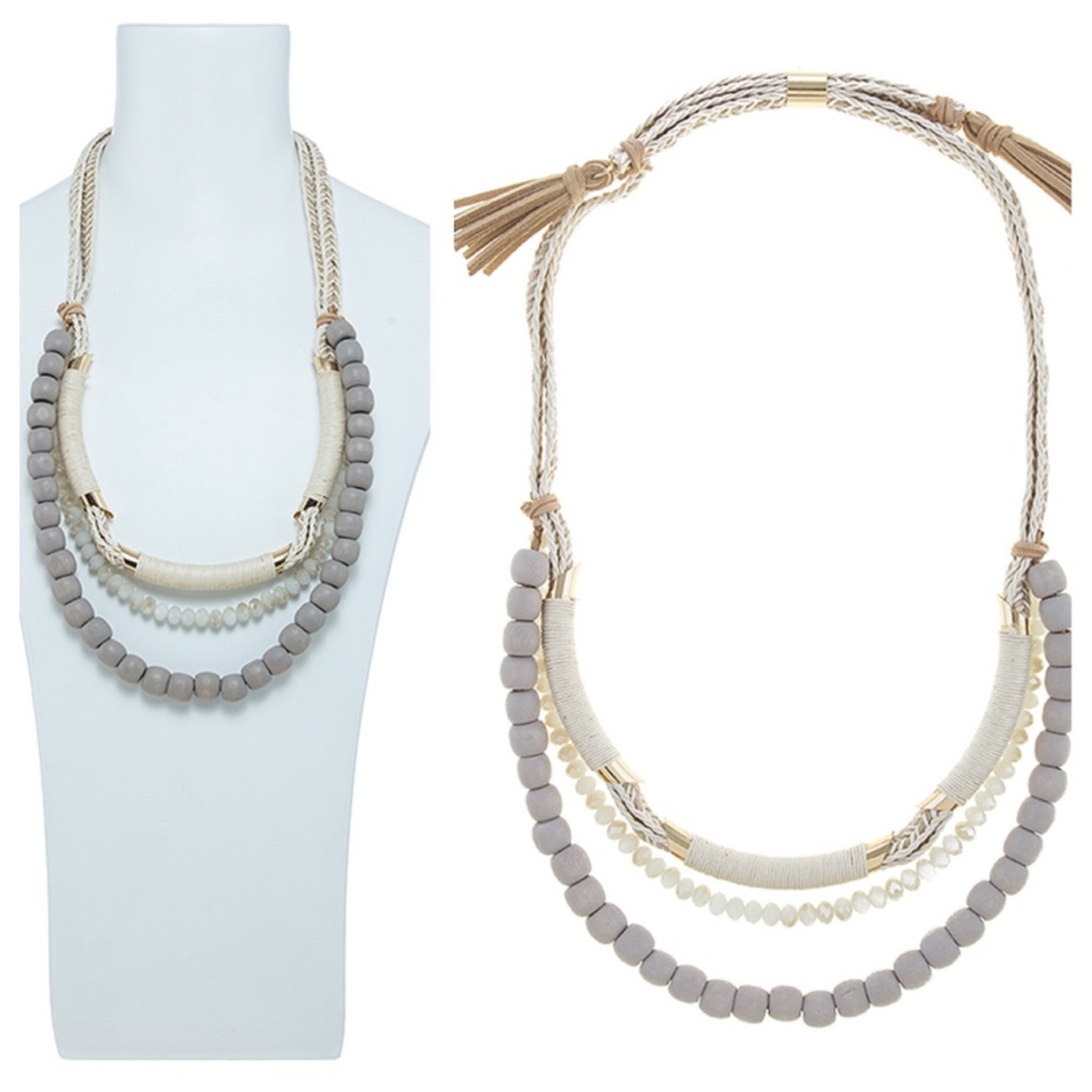 🆕New Mixed Beaded Corded Statement Necklace - Picture 2 of 3