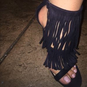 Just Fab Black Fringe Heels 8.5