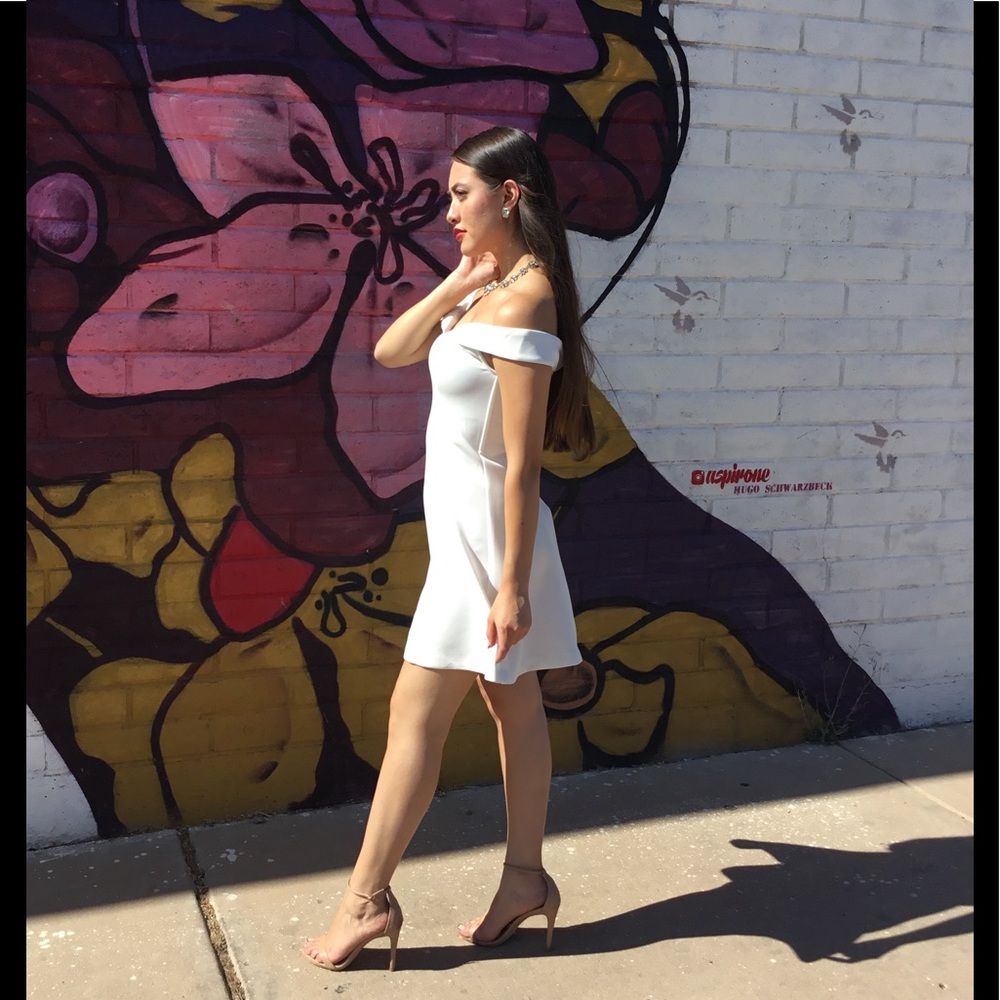 White Off the Shoulder Skater Dress-SALE - Picture 3 of 6