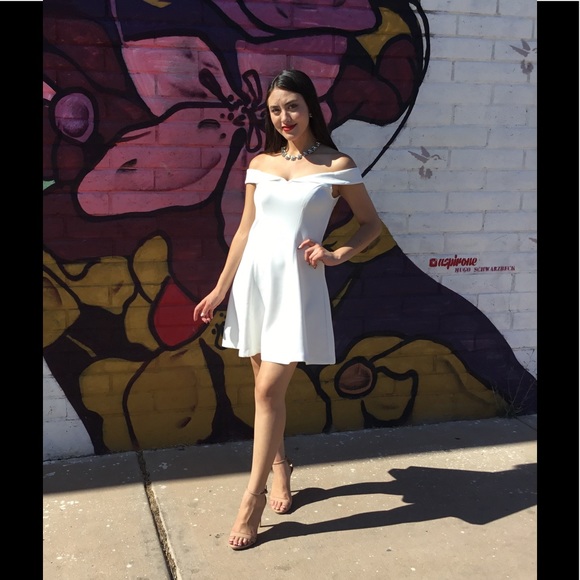 White Off the Shoulder Skater Dress-SALE - Picture 2 of 6