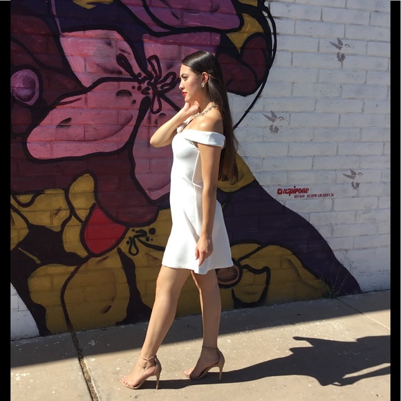 White Off the Shoulder Skater Dress-SALE - Picture 3 of 6