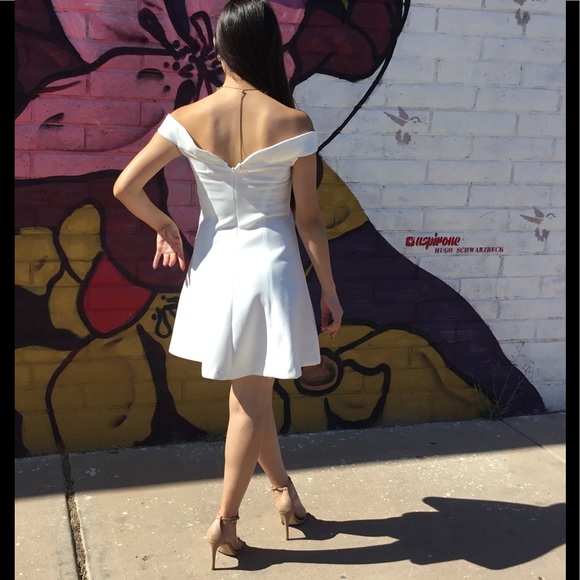 White Off the Shoulder Skater Dress-SALE - Picture 4 of 6