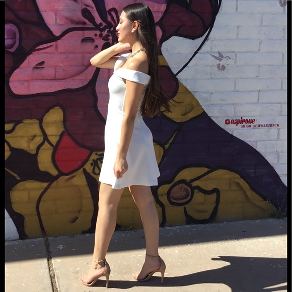 White Off the Shoulder Skater Dress-SALE - Picture 5 of 6