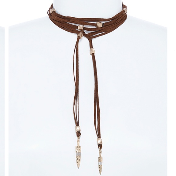 🆕Luxe Choker Brown Vegan Cording Metal Beading - Picture 2 of 2