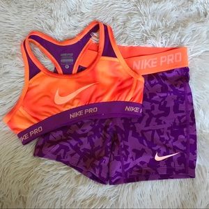 Nike Pro Set Bra YS bottoms YM