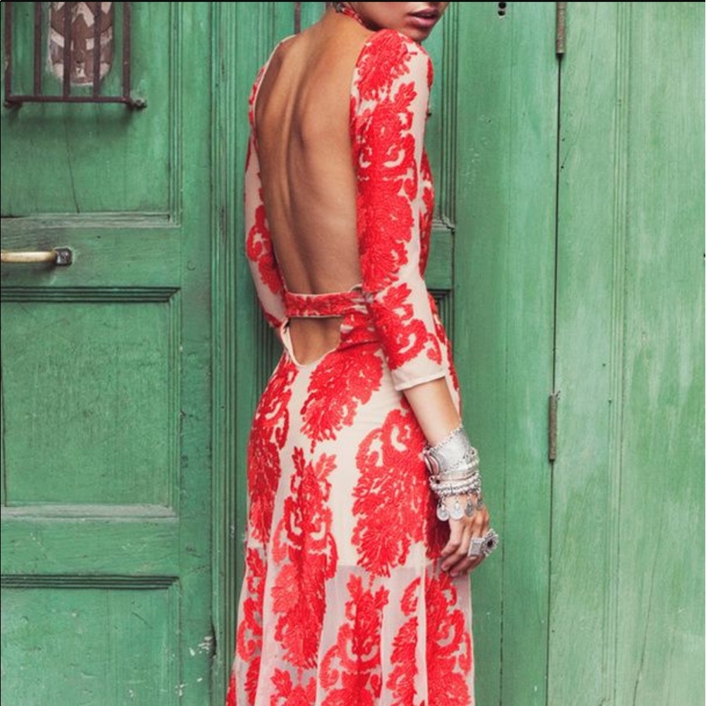 For Love and Lemons red lace 3/4 dress