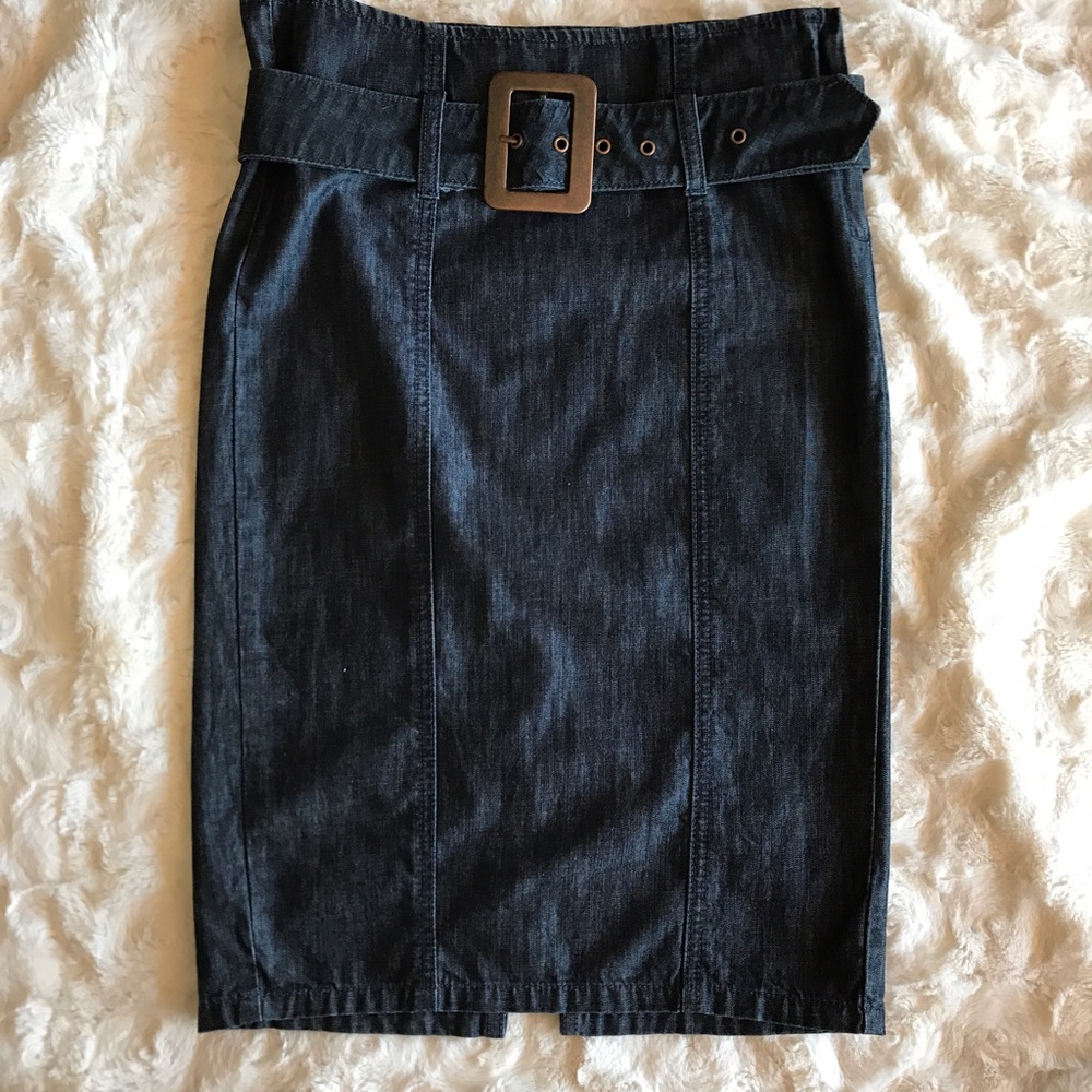 Arden B. Denim Belted Pencil Skirt