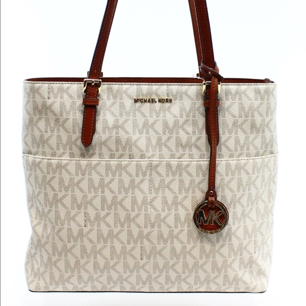 Michael Kors Large Mk Vanilla Pvc Bedford Tote