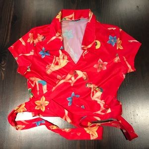 Vintage Hawaiian pinup-girl wrap crop top