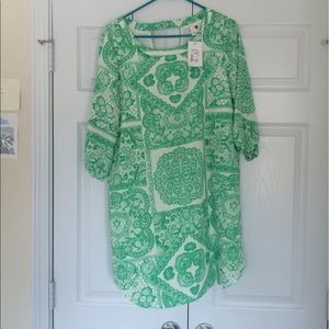Patterned Long-Sleeve Shift Dress NWT