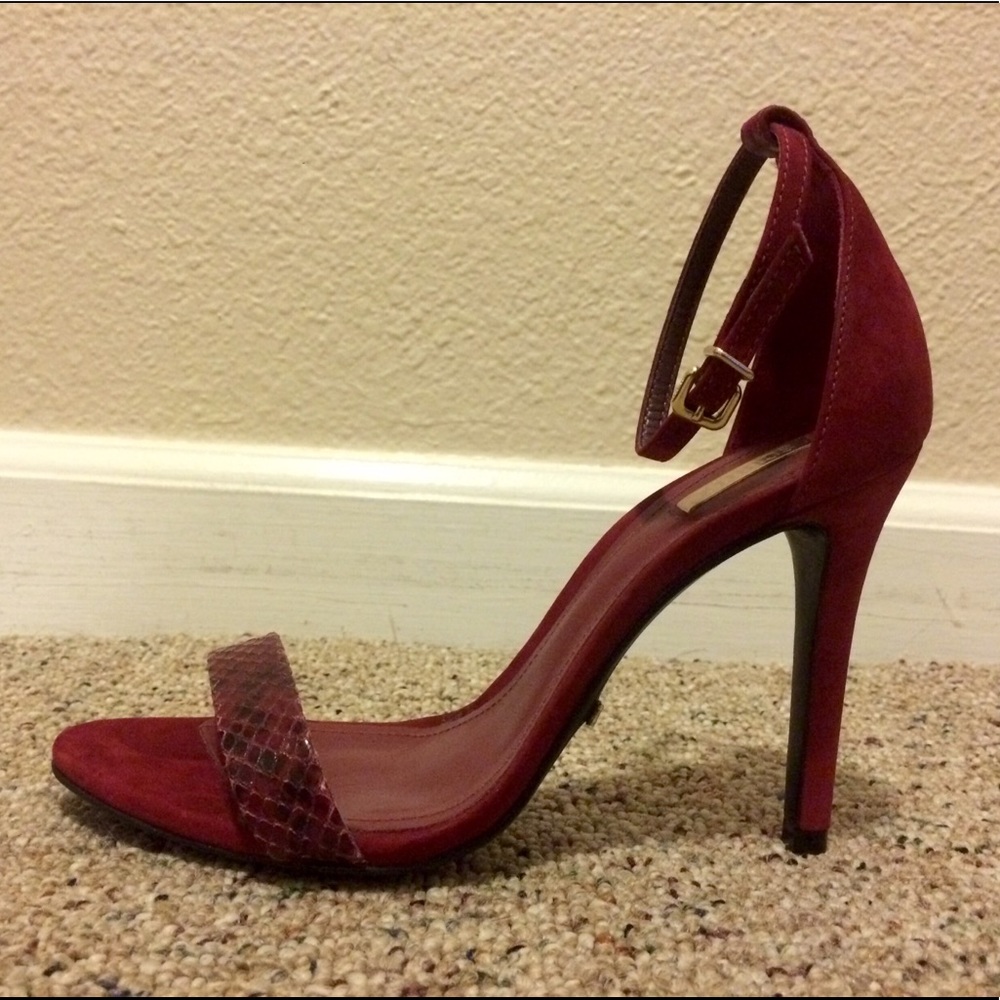 Schutz High-Heeled Red Suede Sandals