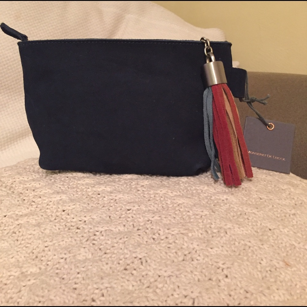 NEW Monserat De Lucca Blue Suede Leather Pouch