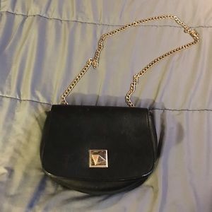 Black Crossbody Bag with Gold Chain