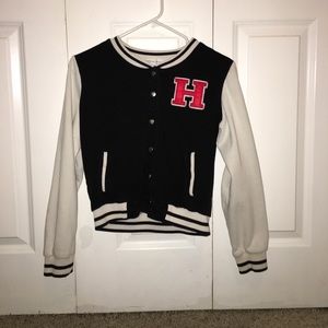Black and white letterman jacket