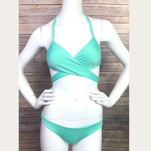 Vitamin A Seafoam Crochet Back Wrap Bikini SMALL
