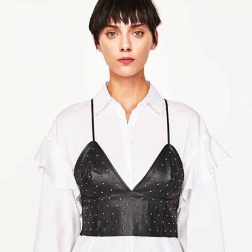 Zara metallic studded vegan leather crop top - Picture 2 of 5