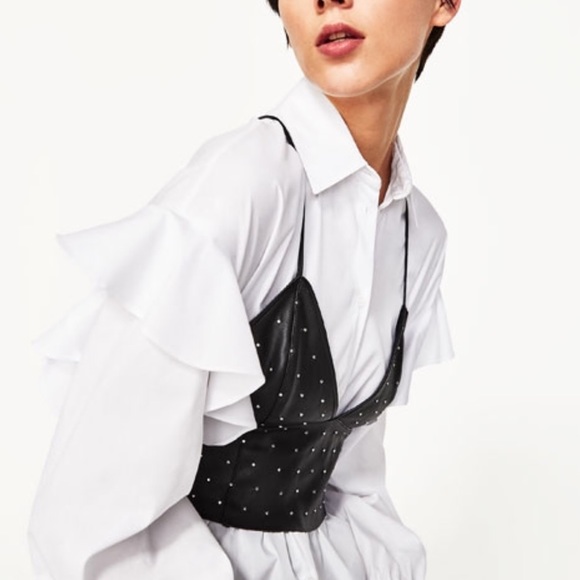 Zara metallic studded vegan leather crop top - Picture 3 of 5