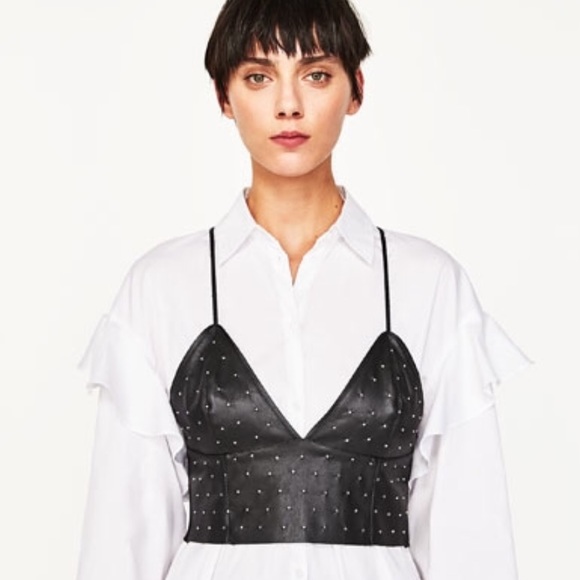 Zara metallic studded vegan leather crop top - Picture 2 of 5