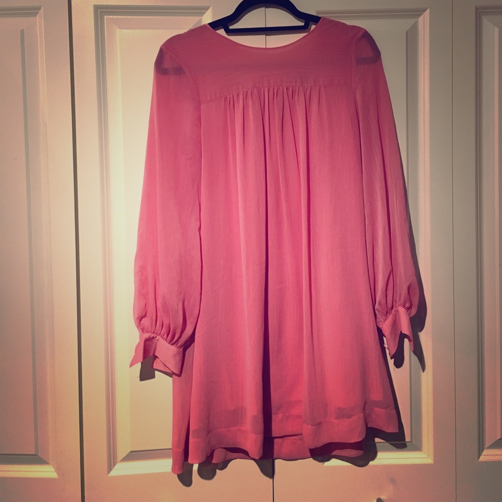 long sleeved pink party dress