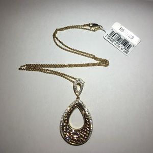 18kt gold bronze / brown & white crystals necklace