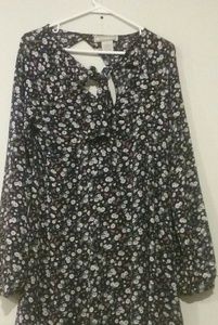 Black Floral Dress with Neck Tie