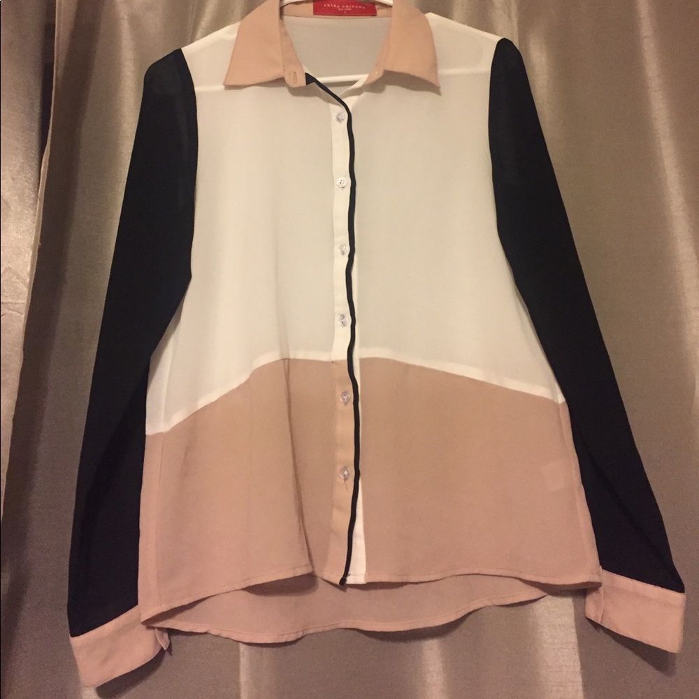Sheer neutral color block button down