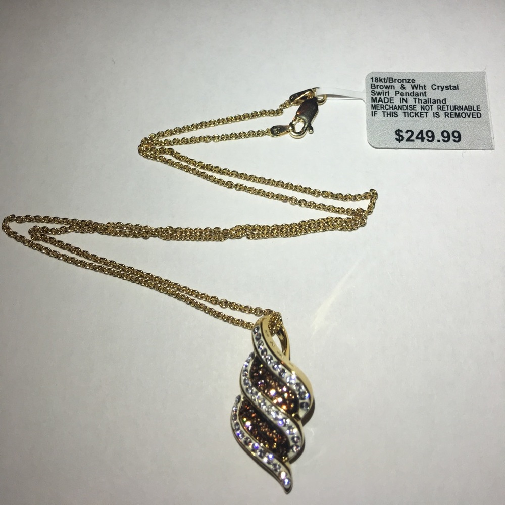 18kt gold bronze brown & white crystals necklace