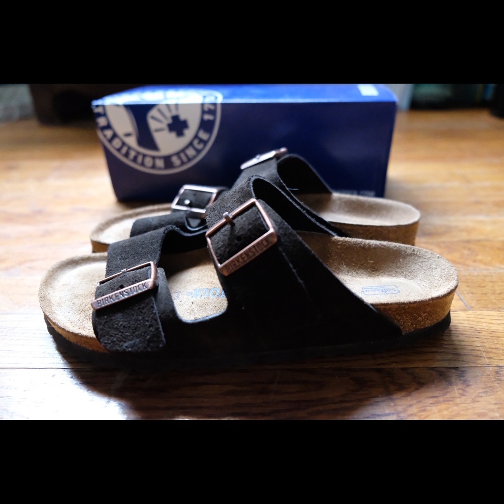 Mocha Suede Birkenstocks w/soft footbed - Picture 3 of 6
