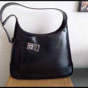 SALVATORE FERRAGAMO Black Gancini Shoulder Bag