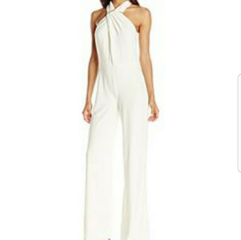 HALSTON HERITAGE Cross Neck Sleeveless Jumpsuit