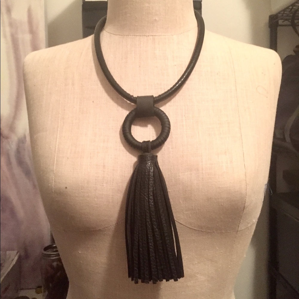 Long Black Leather Modern Necklace