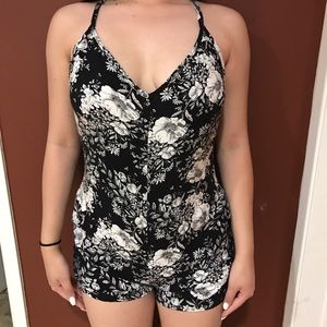 Black & white floral romper