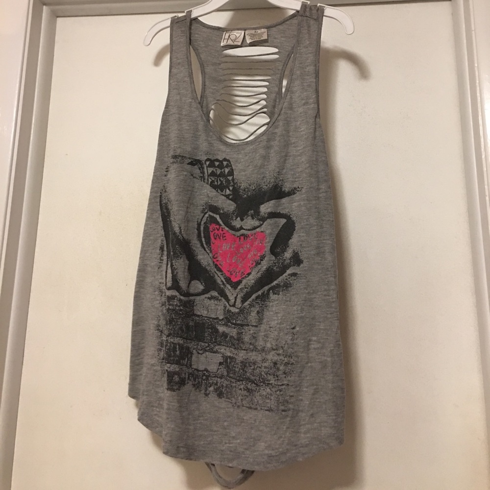 Graphic shredded tank top