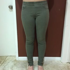 Army green zippered jeggings