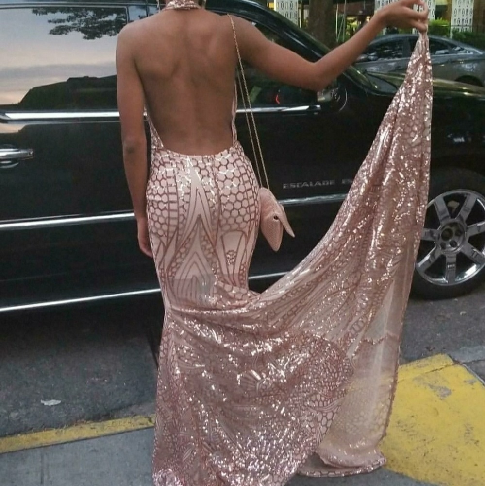 Rose Gold custom made sequins gown with train
