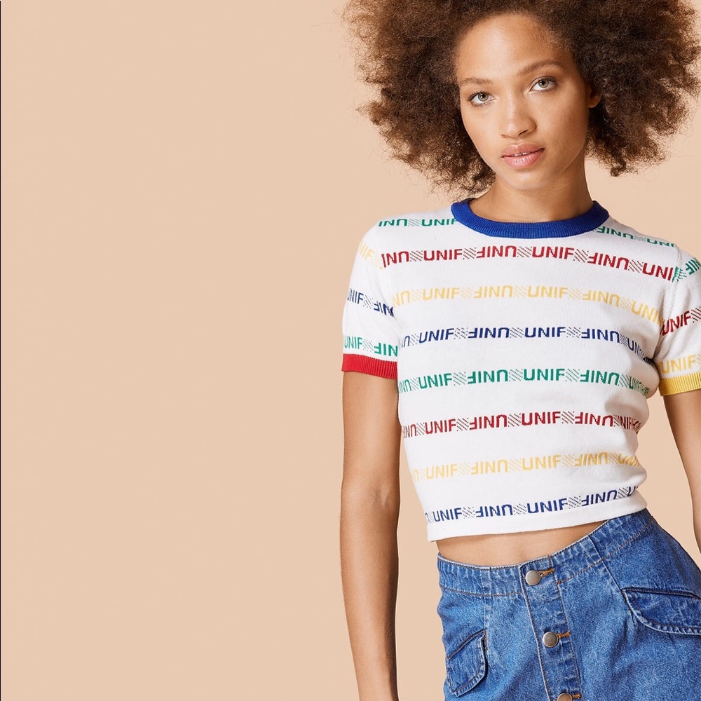UNIF Zag Crop Top Rainbow 🌈 Shirt 90s