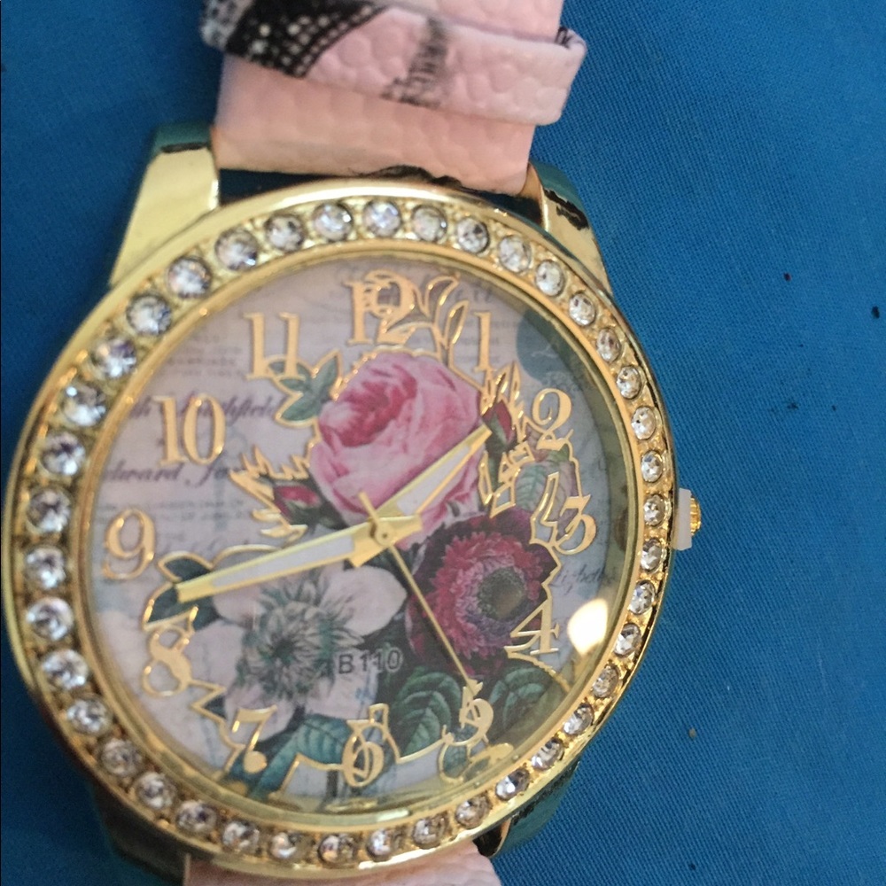 Watch with roses, calligraphy, crowns. NWT