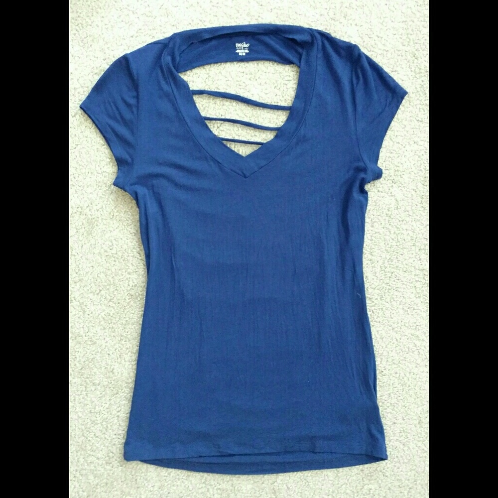 Blue Cut Slit Strappy Back V-Neck T-Shirt Medium