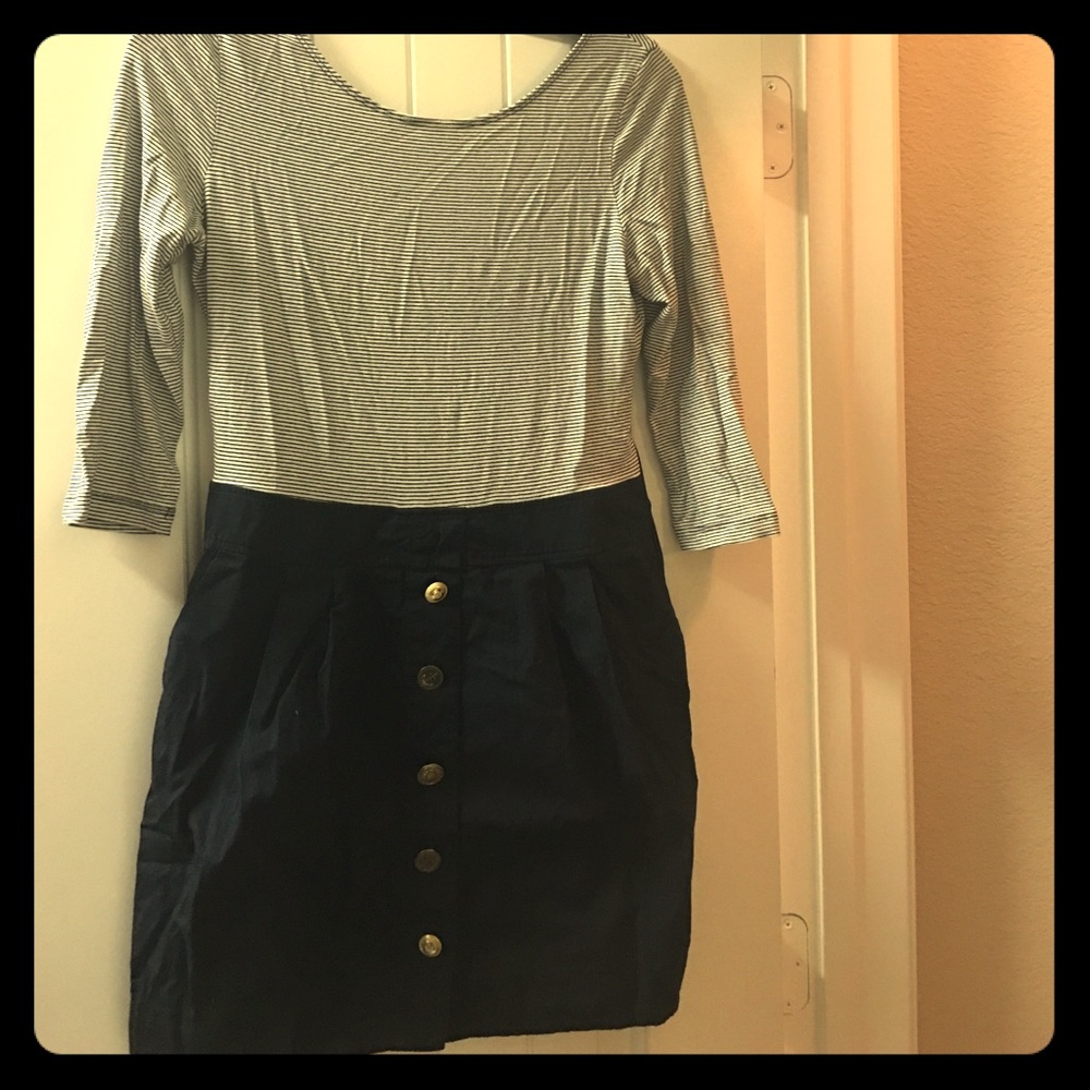 Topshop stripe navy skirt gold buttons ASO dress