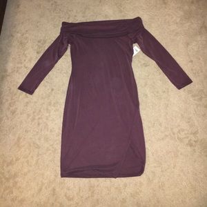 3/4 length sleeves, short, off-shoulder dress