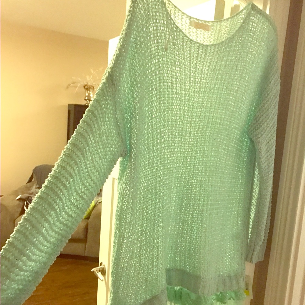 Lace Bottom Sweater -Mint