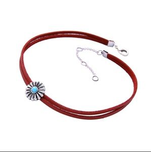 Red leather choker necklace