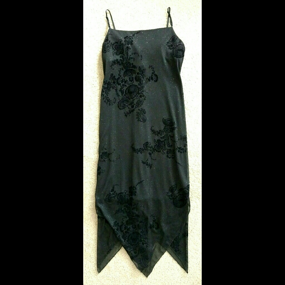 Black Sparkly Handkercheif Strap Dress Prom Formal