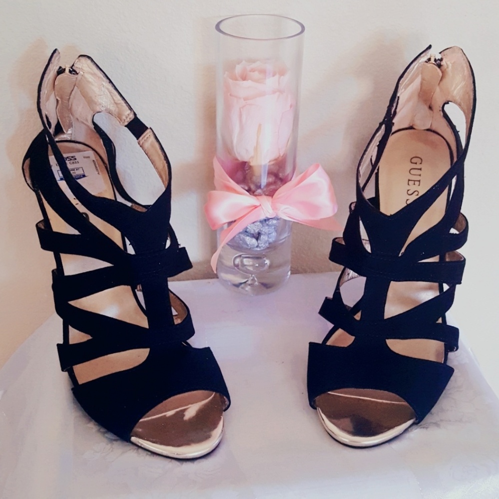 Guess black and gold stilettos heels